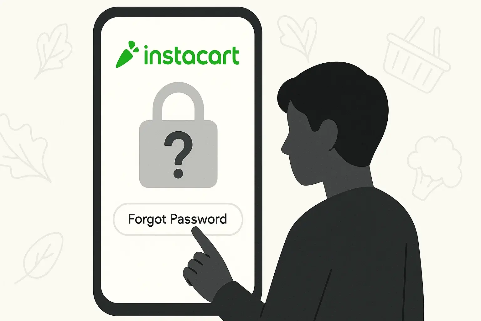 A lock icon and a question mark over the Instacart logo, symbolizing login problems.
