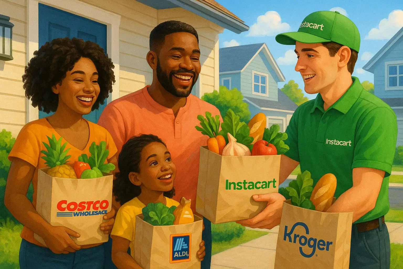 A grocery bag with the Wegmans and Instacart logos, representing online grocery savings.
