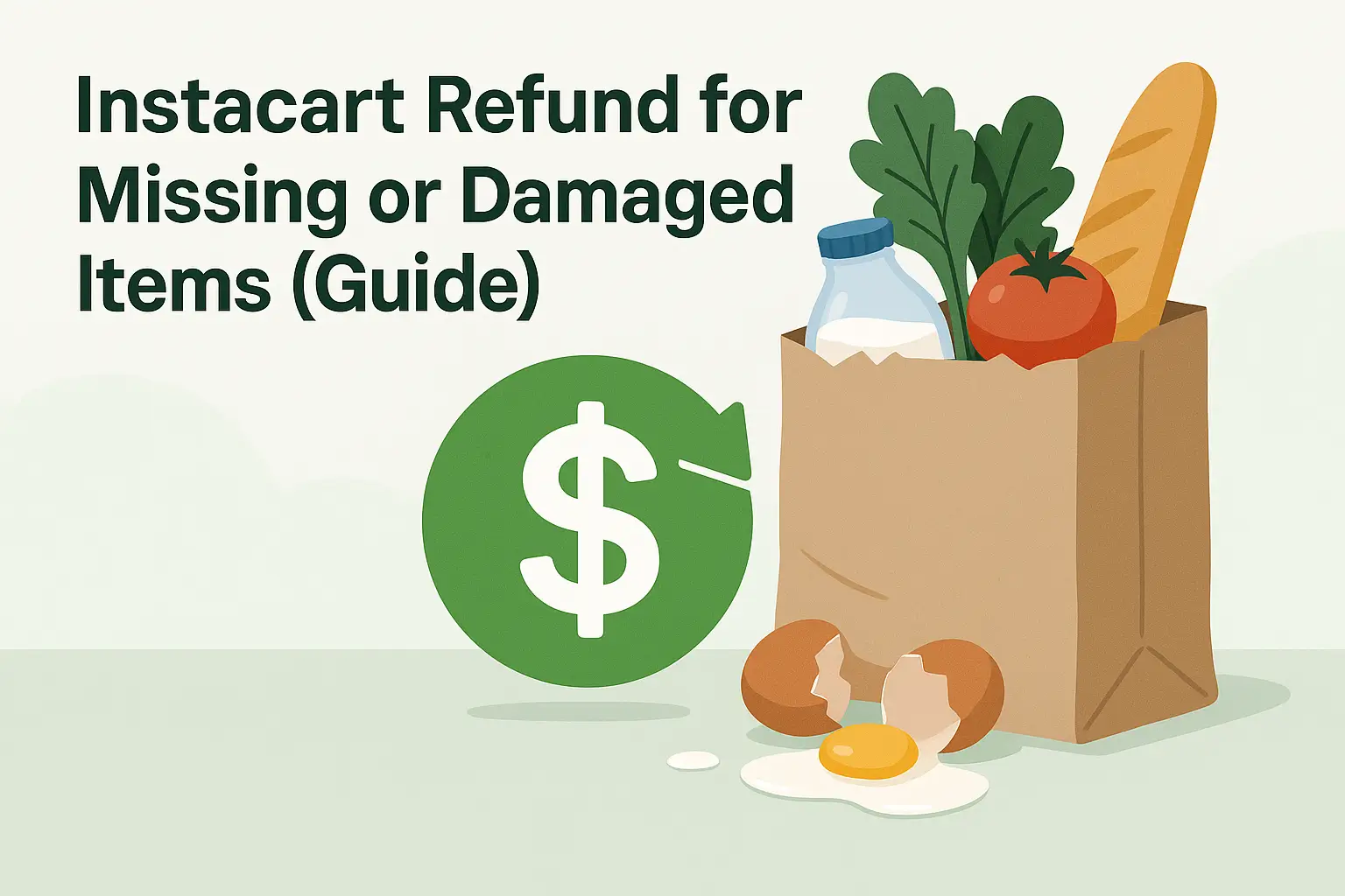 An illustration of a refund symbol over an Instacart grocery bag.